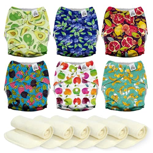 Mama Koala 3.0 Cloth Diapers for Babies, 6 Pack One Size Washable and Reusable Pocket Diapers for Newborns and Toddlers (Fruit Meeting)