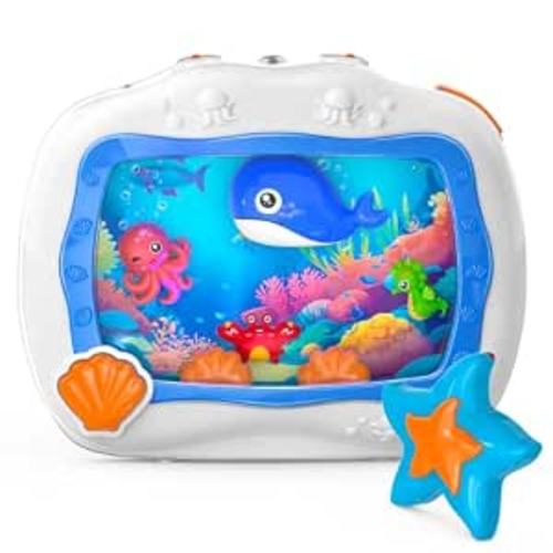 Baby Aquarium Toy Sleep Soother, Tummy Time Toys & Crib Toy, Sea Animal Sensory Musical Crib Soother for 6 Months, Dream Baby Soother with Light & Soothing Sound for Crib Car Seat Travel, Blue