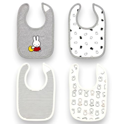 Miffy Baby/Infant Unisex 4-Piece Cotton Drool Bib Set, White/Heather Grey, 0-9 Months