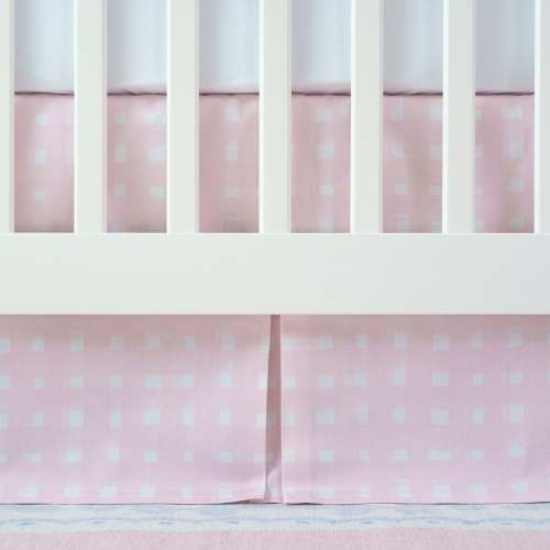 Crib Skirt - Pink Watercolor Gingham