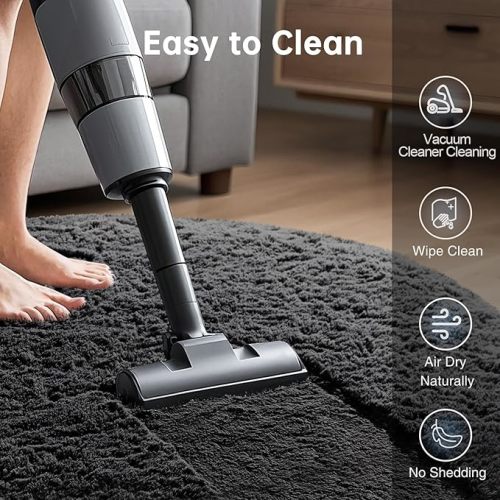 Ophanie Round Rug 5Ft Black Circle Area Rug, Room Decor for Men, Fluffy Fuzzy Bedroom Carpet, Plush Soft Shaggy Living Room Rugs for Kids Home Decor Aesthetic, Nursery