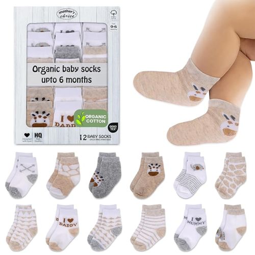 Mother's Choice Organic Cotton Baby Gap Socks 0-6 Months - 12 pairs Soft and Cozy Newborn Socks for Boys & Girls, Gentle Infant Wear, Ideal for Everyday Comfort for Babies
