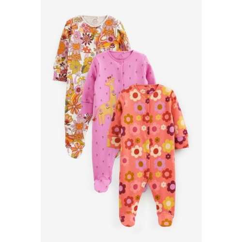 Rust Brown/Pink Baby Footed Sleepsuits 3 Pack (0-0mths)