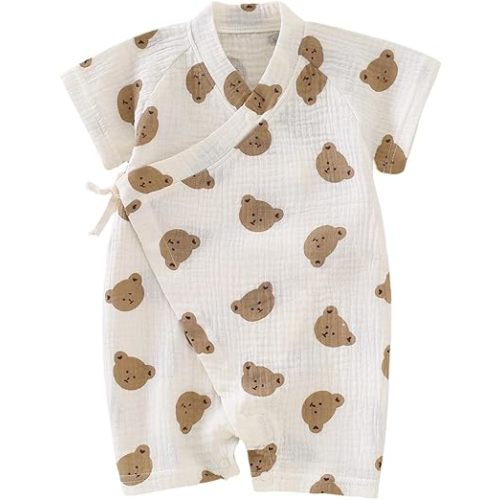 BINIDUCKLING Baby Kimono Cotton Muslin Romper Clothes Newborn - 24 Months