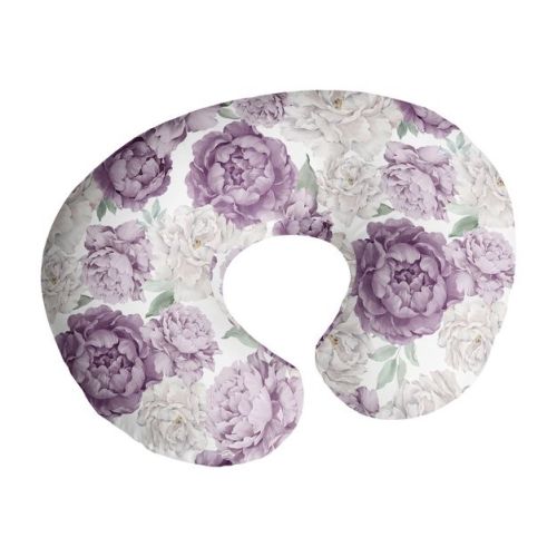 Sweet Jojo Designs Girl Support Nursing Pillow Cover (Pillow Not Included) Peony Floral Garden Purple Ivory and Green