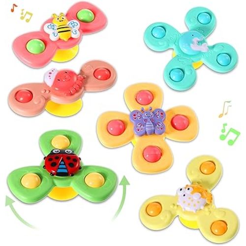 6 Pieces Suction Cup Spinner Toy Sea Theme Sensory Bath Spinner Toys Bear Butterfly Suction Cups for Birthday Learning Game and Party Supplies