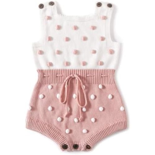 Simplee kids Baby Girl Romper, Sleeveless Pompoms Square Neck
