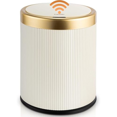 Pukomc Bathroom Trash Can with Lid,3.5 Gallon Motion Sensor Waterproof Touchless Garbage Can, Smart Plastic Trash Bins Suitable for Kitchen, Bathroom, Bedroom, Living Room, Office Beige