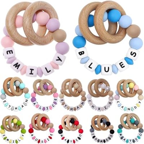 Personalized Teether Ring with Name Custom Rattle Ring for Boy Girl