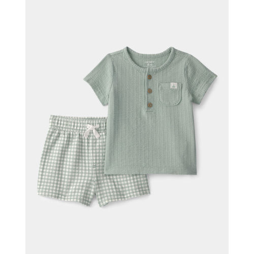 Baby 2-Piece Gingham Top & Short Set - Green