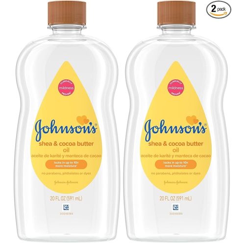 Johnson's Baby Oil, Mineral Oil Enriched with Shea & Cocoa Butter to Prevent Moisture Loss, Hypoallergenic, 20 fl. oz (Pack of 2)