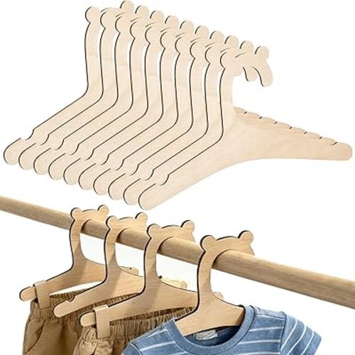 JJUNW 10Pcs Baby Clothes Hangers, Wooden Baby Hangers, Cute Bear Ears Babys Coat Hanger with Closet Organizer, Anti-Slip Newborn Hanger for Babies Toddler Kids Clothes & Pants