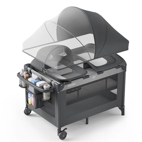 Obee Odee 4-in-1 Baby Bassinet with Playard, Sleeper Nest, Changing Table, Mosquito Net & Canopy, Storage and Toys for Newborn to Toddler