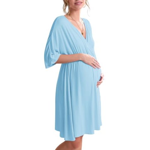 Ekouaer 3 in 1 Labor/Delivery/Hospital Gown Maternity Nursing Nightgown | Soft Fabric,High Stretchy,Split Front Flap,Elastic Waistline,Perfect for Pregnant and Postpartum in Daily,Sleeping,Hospital