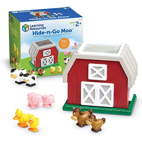 Learning Resources Hide-N-Go Moo, Farm Animal Toy, Barn Toys for Toddlers, 9 Pieces, Ages 2+