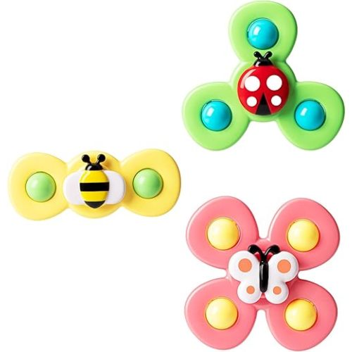 3PCS Suction Cup Spinner Toys for 1 2 Year Old Boys Spinning Toys Baby Toys 12-18 Months Sensory Toys for Toddlers 1-3 Easter Basket Stuffers Gifts for 1 Year Old Girls
