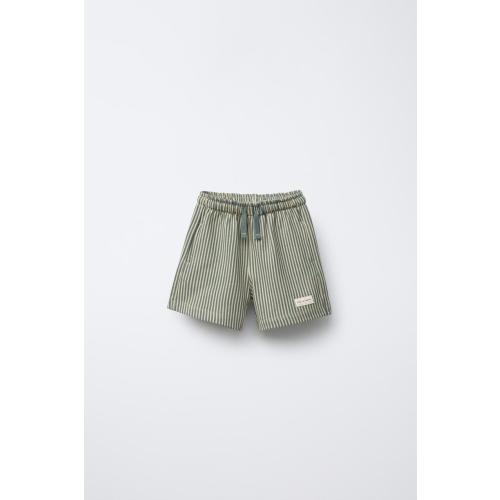 STRIPED LABEL PLUSH SHORTS - Green | ZARA United States