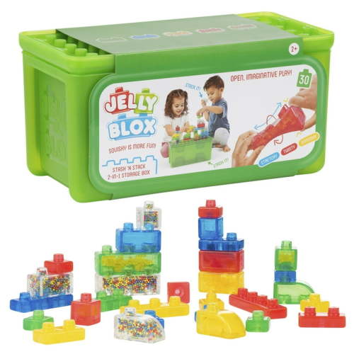 Jelly Blox - Stash & Stack - 2-in-1 Storage Case by Goliath, Includes 30 Pieces, Ages 2+