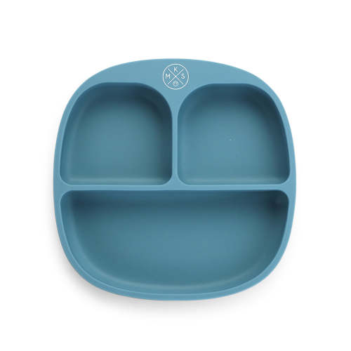Silicone suction kids plate w/ dividing sections Petrol
