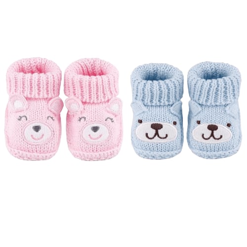 Newborn Knit Booties Soft Baby Sock Boots for Infant Boys Girls First Walkers 2 Pairs, 0-3 Months