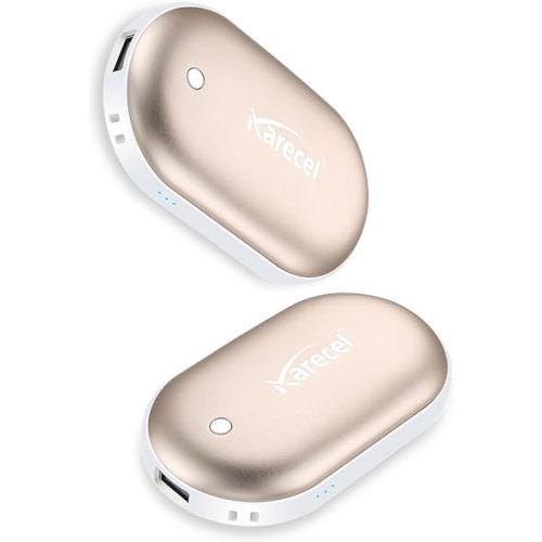 Karecel Rechargeable Hand Warmers 2 Pack, 10,400mAh Double Sided Heat Electric Hand Warmers Power Bank, Portable Pocket USB Heated Handwarmers, 4-inch Full-Surface Heat & Quick Charge, Men Tech Gifts