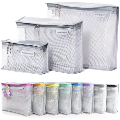 MUMI Travel Toiletry Bag Set of 3 – Clear TSA Approved Toiletry Bags for Women – Reusable Water-Resistant Makeup Organizer Pouches for Skincare, Cosmetics, Travel Accessories, Airport Packing - Gray