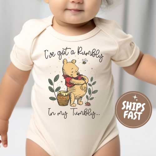 I've Got a Rumbly In My Tumbly Baby Onesie®, Pooh Bear Mommy To Be Baby Bodysuit, Pregnancy Reveal One Piece, New Mom Gift,Baby Announcement