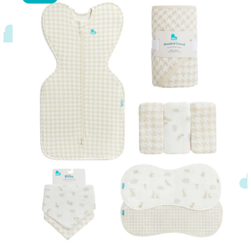 Newborn Starter Gift Bundle | Swaddle Up, Towel, Wash Cloth, Burp Cloths, Bibs | Houndstooth