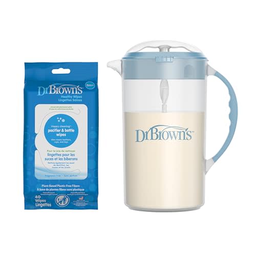Dr. Brown's Baby Formula Mixing Pitcher, 32oz with Adjustable Stopper & Pacifier and Bottle Wipes, 40 Count