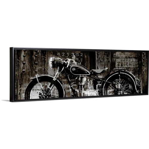 Vintage Motorcycle Stretched Canvas, Black Floating Frame
