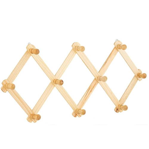 Accordion Style Wood Expandable Rack Hat, Cap, Belt, Umbrella Coffee Mug Wall Wooden Pegs 1 Pack