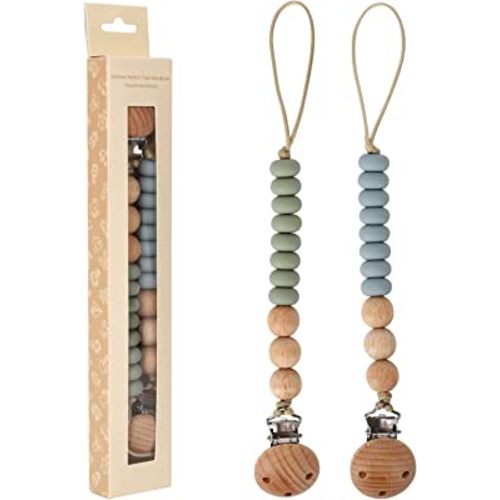 2 Pack Pacifier Holder Clips for Binky & Teether, Silicone Baby Pacifier Clip for Baby Girls(Sage, Ether)