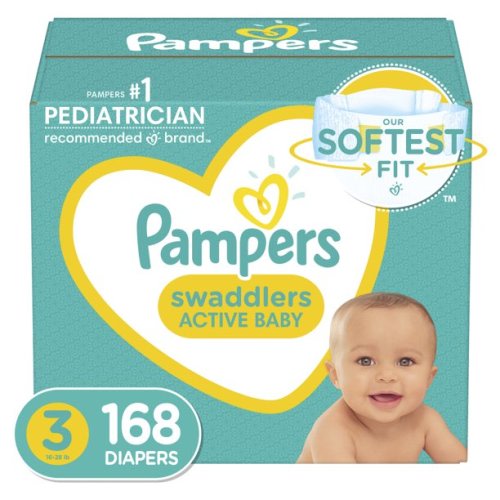 Pampers Swaddlers Diapers, Soft and Absorbent, Size 3, 168 Ct
