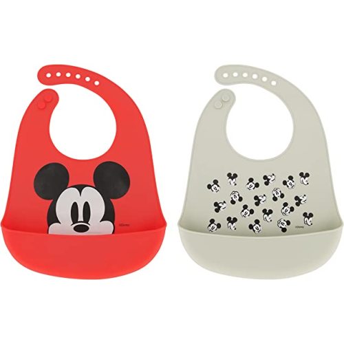 Disney 2-Pack Unisex Baby & Toddler Silicone Bibs with Food Catcher, Soft Waterproof Feeding Accessories