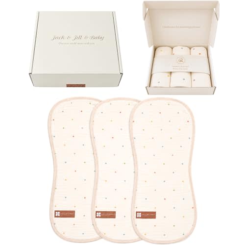 Muslin Burp Cloths, 100% Cotton Muslin, 6-Layer Soft & Absorbent Baby Burp Cloths, Large Burping Cloths for Babies, Newborn Essentials, 3-Pack (Dreamy Dots)