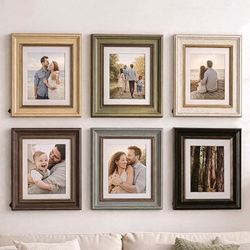 POZEAN 8x10 Picture Frames Set of 6 with Mat for 5x7 Photos, 8 x 10 Frames for Pictures – Vintage Multi Color Photo Frames with Gold Trim, Shatterproof HD Plastic Cover for Wall & Tabletop Display Home Decor