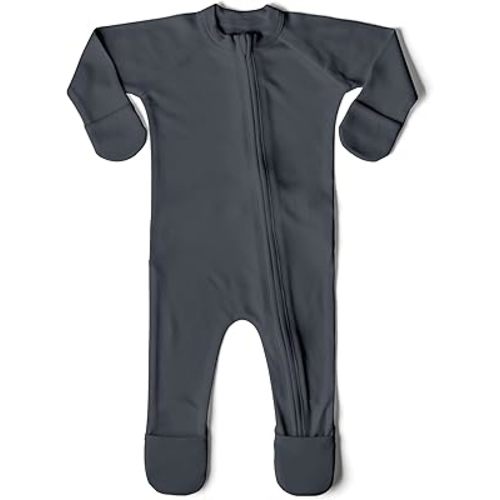 goumikids Convertible Baby Footie Pajamas, 2-Way Zipper and Mitten Cuffs, Organic Cotton, 3-6 Months, Midnight
