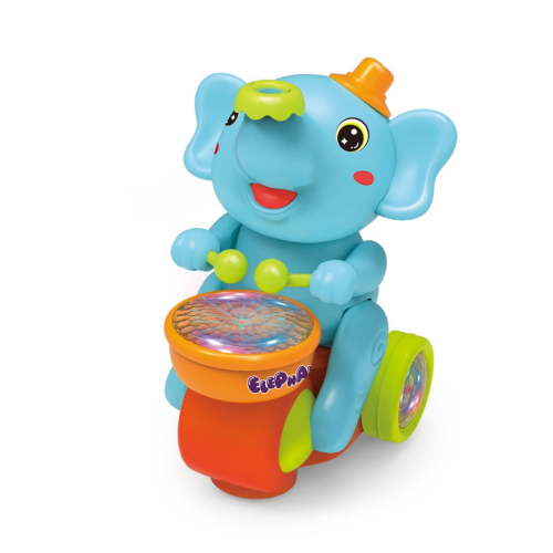 Rinidicen Elephant Musician Electric Toy Motorcycle Glowing Drum Playing Toddler Blue Moving Parts Bike Gift