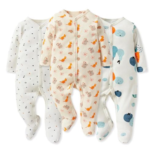Baby Boys Girls Cotton Footies Multi Pack Long Sleeve Baby Footed One-Piece Jumpsuit Multi Pack