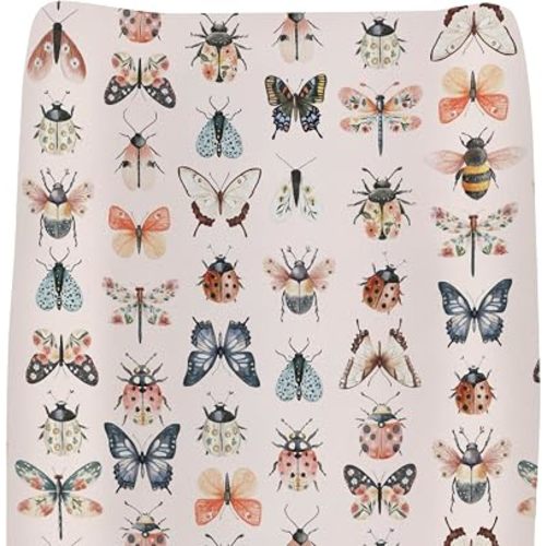 Pastel Pink Butterflies Floral Changing Pad Covers for Baby Girls Boys Vintage Butterflies Fitted Changing Table Cover Mats Spring Garden Soft Diaper Change Table Sheets for 32''×16'' Contoured Pad