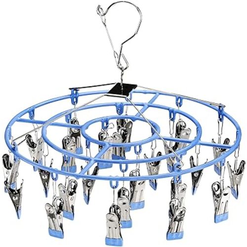 PHYDELU Drying Rack Clothing with 24 Clips，Sock Hanger for Drying，Hanging Clothes Dryer Underwear Hangers Racks Laundry Herb Socks Panty Wet Bra Lingerie Baby Delicates Foldable Small Indoor Metal