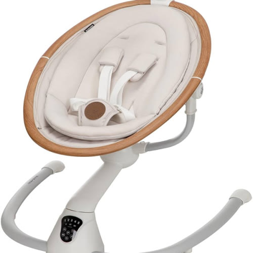 Maxi-Cosi Cassia Baby Swing, infant swing, automatic motion sensor, music, toys, recline, portable, 360 degree rotation, lightweight & foldable, Horizon Sand