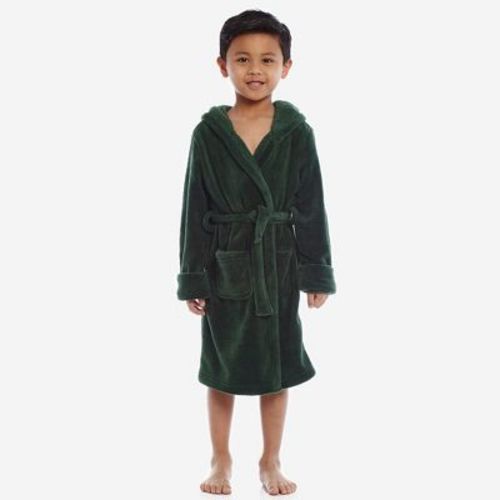 Leveret Kids Fleece Solid Color Hooded Robe