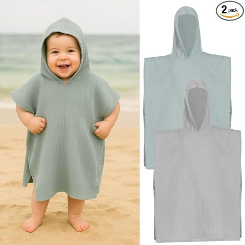 2 Pack Muslin Baby Hooded Towels Cotton Newborn Bath Towels Kids Soft and Absorbent Baby Shower Towel for Infant, Toddler, Unisex, Newborn Gift Essentials(21.7 x 25.6 Inches)