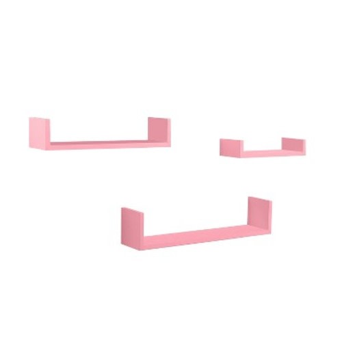 Set of 3 Picture Ledge Shelf for Kids' Room Pink - InPlace: Floating Wall Shelves Set, MDF, Decorative, Hardware Included