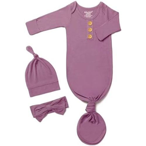 Newborn Baby Knotted Gown, Super Soft Silky Infant Long Sleeve Sleeper with Tie Bottom, Baby Girl and Boy Sleep Gown