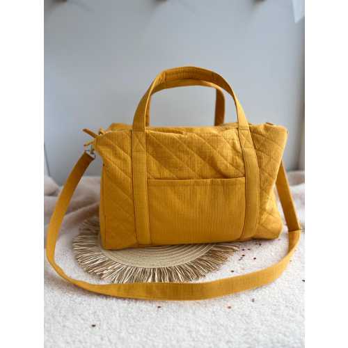 Personalised Organic Muslin Diaper Bag - Mustard Baby Hospital Bag with Name Embroidery, 18 Colors