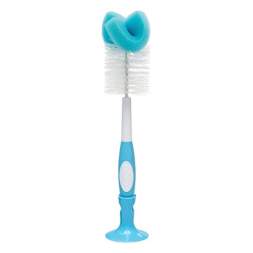 Dr. Brown's Reusable Sponge Baby Bottle Cleaning Brush with Suction Cup Stand, Scrubber and Nipple Cleaner, Blue 1-Pack