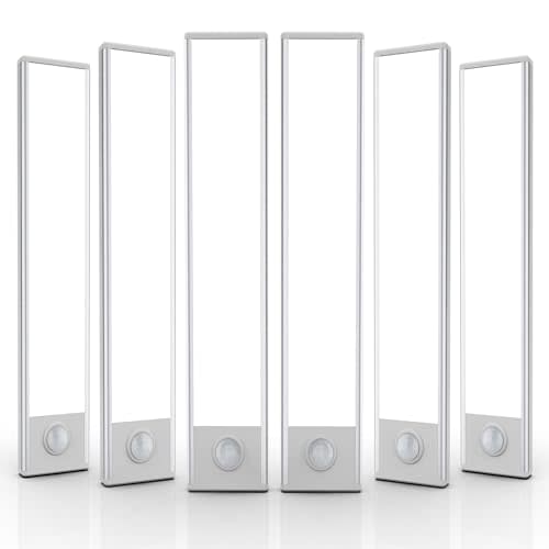 10 inch Under Cabinet Lighting, 6 Pack Motion Sensor Light Indoor Rechargeable Magnetic Closet Lights Battery Operated, Under Counter Lights for Kitchen, Wardrobe, Hallway, Stairs Warm Light