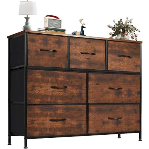 OLIXIS 7 Drawer Fabric Dresser for Bedroom, Clothes Storage Tower, Brown